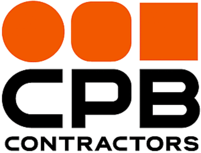 Logo of CPB Contractors featuring two orange circles and a square above the bold, black letters "CPB," with "CONTRACTORS" beneath—symbolizing their commitment to excellence in welding and fabrication solutions.